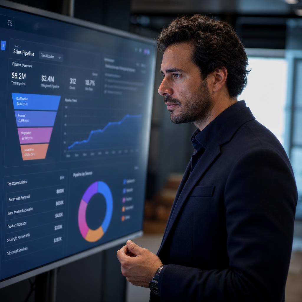 Especialista GMLabs analisando pipeline comercial